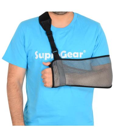 supregear Mesh Arm Sling Adjustable Lightweight Comfortable Shoulder Arm Immobilizer Sling Breathable Right Left Shoulder Stabilizer Support for Injured Arm Elbow Wrist Hand (Dark Grey)