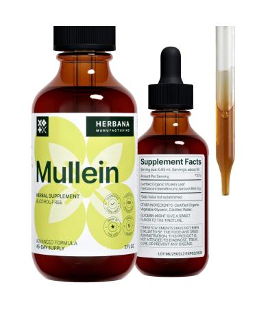 Mullein Leaf 2 fl oz Liquid Extract - Natural Lung Cleanse & Detox Supplement - Respiratory Health and Immune Support Tincture - High Potency Drops - 45-Day Supply 2 Fl Oz (Pack of 1)