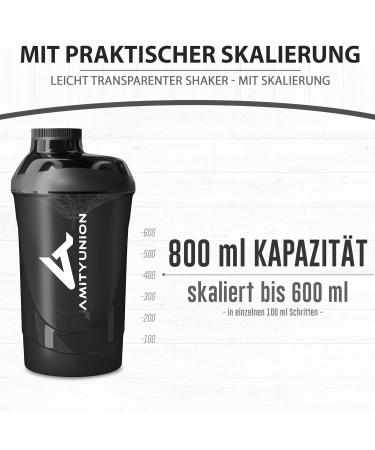 Amityunion Protein Shaker 800 ml - Leak-Proof BPA-Free with Sieve & Scale - Ideal for Creamy Whey Protein Shakes | Gym Fitness Cup - Buy Online on GoSupps.com