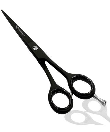 RUVANTI Professional Hair Cutting Scissors Sharp Blades Hair Shears/Barber Scissors/Mustache Scissors - J2 Stainless Steel Hair Black Scissors 6.5" Haircut/Hairdresser Scissors for Kids Men & Women