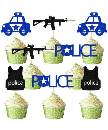 Police Cupcake Topper Police Theme Birthday Party Decorations Police Officer Academy Graduation Party Decor Congrats Policemen Happy Birthday Retirement Party Supplies 24 PCS