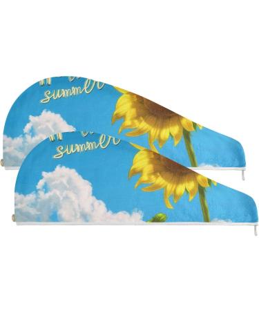 Hello Summer Sunflower Hair Towel 2 Pack - Super Absorbent Quick Dry Hair Turbans for Women & Girls - Buy Online on GoSupps.com