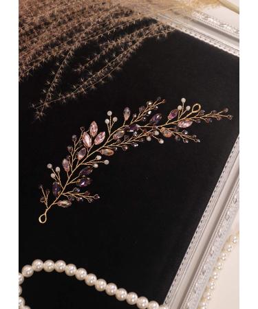 Kercisbeauty Purple and Pink Crysal Short Hair Piece for Women and Girls Gold Side Headband Wedding Bridal Bridesmaid Boho Jewelry - Buy Online on GoSupps.com