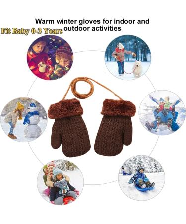 Baby Toddler Furry Winter Gloves - Warm Knit Magic Mittens with Fleece Lining for Kids 0-3 Years - Brown - Buy Online on GoSupps.com
