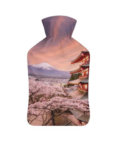 Hot Water Bottle With Lid Mt. Fuji Cherry Blossoms Rubber Hot Water Bag For Pain Relief Cramps Foot Warmer Hot And Cold Therapy