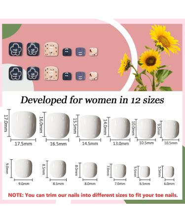 24Pcs French Square False Toenails Glossy Press on Toenails Cute Flower Stick on Toenails Short Acrylic Full Cover Artificial Summer Fake Toenails for Women and Girls Daily Decorations Blue Toenails - Buy Online on GoSupps.com