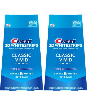 Crest 3D Whitestrips Classic Vivid Teeth Whitening Strip Kit 20 Strips (10 Count Pack) (Pack of 2)