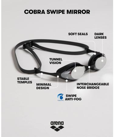 ARENA Men's Cobra Swipe Mirror Swimming Goggles - One Size Silver-Black | International Shipping Available - Buy Online on GoSupps.com