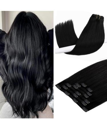 Clip in Hair Extensions, 100% Remy Human Hair for women, 18inch Jet Black Clip in Hair Extensions Human Hair, Thick and New Weft High Quality 7Pcs/Package 18 Inch #1 Jet Black