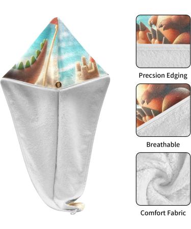 Super Absorbent Cute Dinosaur Beach Hair Towel 2 Pack - Quick Dry Hair Turbans for Women & Girls - Buy Online on GoSupps.com