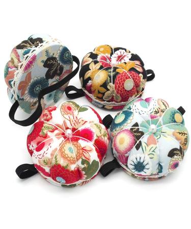Jafirous 3Pcs DIY Sewing Pincushion Pumpkin Shape Cotton Fabric Button Wrist Strap for Cross Stitch Sewing Safety Pin Cushion Accessories Elastic Wrist Band Pincushions