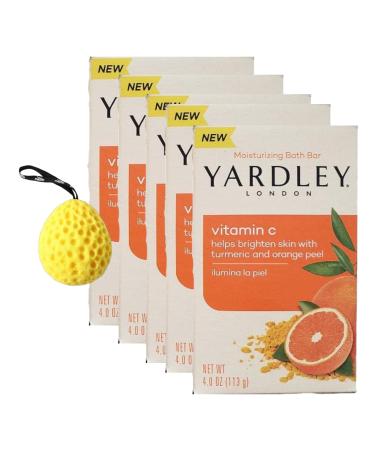 Yardley Bar Soap Hardley London Turmeric Soap Bar 4 Oz Bath Sponge- Brightening & Softening with Tumeric & Orange Peel Vitamin C For Glowing Skin Luxurious Bath Experience Tumeric Soap - Pack of