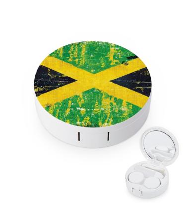 Retro Jamaica Flag Round Case For Contact Lens Kit Storage Box with Mirror Printed