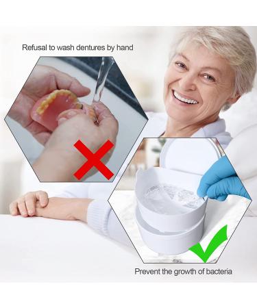 Denture Bath Box with Basket - Complete Clean Care Case for False Teeth, Braces, Night Guards & Retainers - Travel-Friendly Soaking Container with Free Brush (White) - Buy Online on GoSupps.com