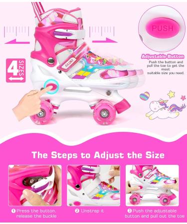 Adjustable Kids Roller Skates with Light up Wheels - Pink Small (10-13C) | For Girls and Boys - Indoor and Outdoor Use - Buy Online on GoSupps.com