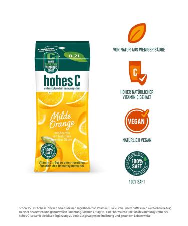 High C Milde Orange Juice (3 x 200ml) - 100% Natural No Added Sugar Vegan Rich in Vitamin C - Buy Online on GoSupps.com
