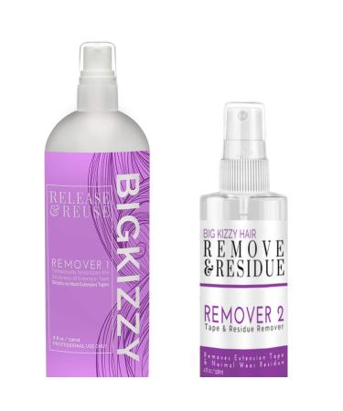 Big Kizzy Hair Extension Remover 1 + Remover 2 bundle  Two Step System Tested & Proven Fastest & Easiest Tape In Extension Adhesive and Residue Remover