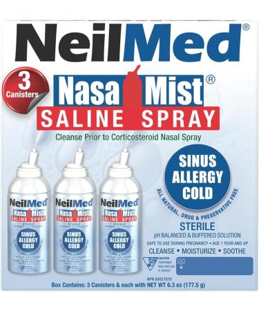 NeilMed NasaMist Saline Spray 177mL. All Natural pH Balanced & Buffered Solution - Soothe Moisturize and Cleanse Using Specially Designed tip. Contains 3 canisters - Buy Online on GoSupps.com