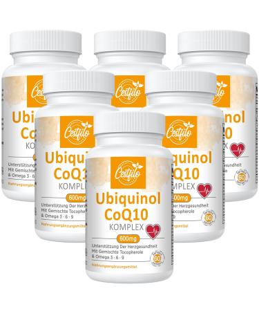 Ubiquinol COQ10 600 mg of soft gel capsules - active form of COQ10 Plus vitamin E & Omega 3 6 9 - Advanced Coenzyme Q10 Dietary supplements (60 Count Pack of 6) 60 pieces (6 Pack)