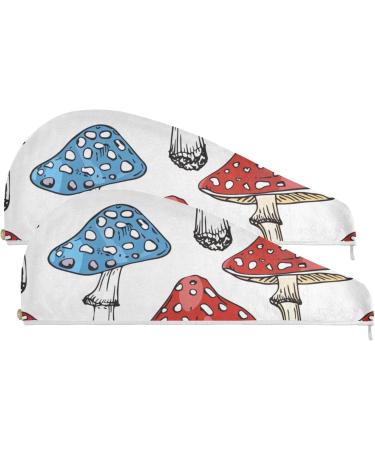 Red Blue Yellow Mushroom Hair Towel 2 Pack | Super Absorbent Quick Dry Hair Turbans for Women & Girls - Buy Online on GoSupps.com