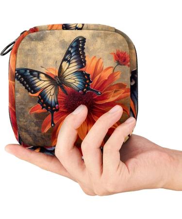 Stylish Menstruation Pad Bag with Zipper | Women's Tampon & Napkin Bag - Butterfly & Flower Design (Color 11) - Buy Online on GoSupps.com