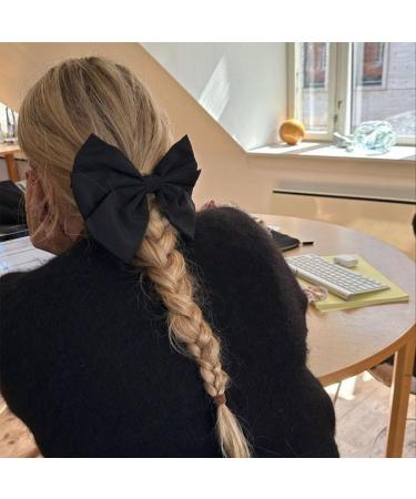 Black Satin Bow Hair Clips - Vintage Solid Color Bowknot French Barrette Simple Hair Fastener Accessories for Women and Girls - Buy Online on GoSupps.com