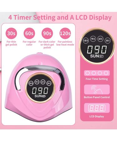 180W UV LED Nail Lamp - Fast Gel Dryer with 48 Lamp Beads, Timer Settings, Sensor & Portable Handle - Pink - Buy Online on GoSupps.com