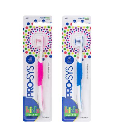 PRO-SYS Kids Toothbrush (Colorful 2-Pack) - Made with Soft Dupont bristles (Ages 6-10 for Young Children)