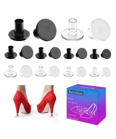 Keroius 8 Pairs Heel Protective Heel Caps 4 Size High Heel Protectors Tip Covers  Noise Reducing Non-Slip Heel Caps for High Heels Perfect for Weddings  Races  Formal Occasions and Events 8 Pairs Round-4black+4clear