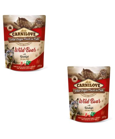 Carnilove Wild Boar with Rosehips | Double Pack | 2 x 300 g | Wet Food for Adult Dogs | Wild Boar with Rosehips | Grain Free | Made from 85% Meat and Offal