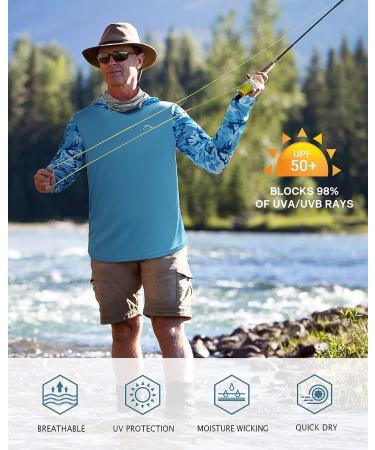 FISHEAL Men's Performance Fishing Hoodie Shirt - UPF 50+ Camo Long Sleeve with Face Mask, Sparkling Blue Camo - Size Large - Buy Online on GoSupps.com
