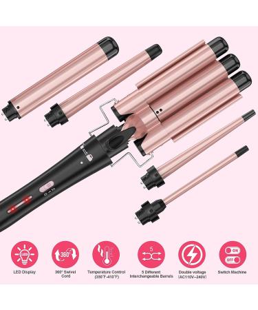 Buy Professional 5 in 1 Curling Wand Set - Interchangeable 3 Barrel Curling Iron with Ceramic Tourmaline - Perfect for Beach Waves & Curls - Worldwide Shipping - Buy Online on GoSupps.com