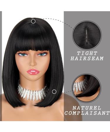 LINGHANG Short Black Bob Wig with Bangs - Natural Looking Heat Resistant Synthetic Wig for Women - Perfect for Halloween and Parties - Buy Online on GoSupps.com