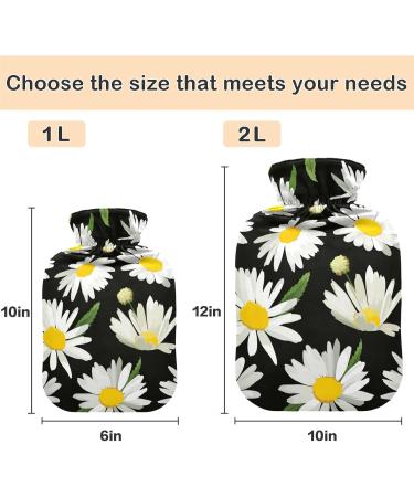 NAANLE 1L Hot Water Bottle - Chrysanthemums Daisy Flower Design for Menstrual Cramps Relief & Heat Therapy - Transparent Heating Bag for Hand & Foot Comfort - Buy Online on GoSupps.com