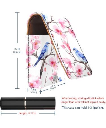 Buy Cherry Blossom & Blue Bird Leather Lipstick Case | Mini Lip Gloss Organizer with Mirror - International Shipping Available - Buy Online on GoSupps.com