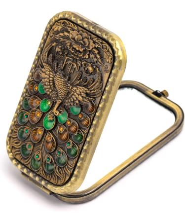 Vintage Peacock Vanity Mirror Set - Double Sided Compact Makeup Mirror - Portable Foldable Metal Mirror - Travel Friendly - Warmtree 2 Pcs - Buy Online on GoSupps.com