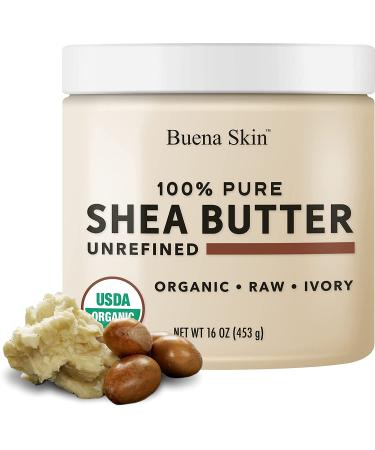 Buena Skin Pure Unrefined Raw Shea Butter 1lb - USDA Certified Grade A Ivory African Shea Butter for DIY Creams, Lotions, and Hair Care - Buy Online on GoSupps.com