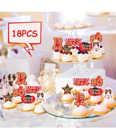 18pcs Red Fluorescence Glitter Dessert Cupcake Topper Cheer to Let s Glow Crazy Made In 1944 Theme Decoration Supplies Happy 80th Birthday Anniversary Wedding Party Decor Supplies - Buy Online on GoSupps.com