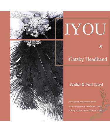 IYOU Black Feather Flapper Headpiece Sparkly Crystal Gatsby Headband Rhinestone Costume Wedding Hair Accessories for Women - Buy Online on GoSupps.com