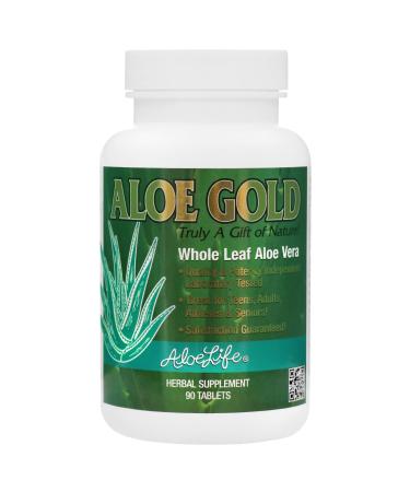 Aloe Life - Aloe Gold Tablets Immune Support & Healthy Herbal Bitters Supports Proper Digestion Promotes Energy & Body Wellness Certified Organically Grown Whole Leaf Aloe Vera Leaves (90 Tablets) 90 Count (Pack of 1)