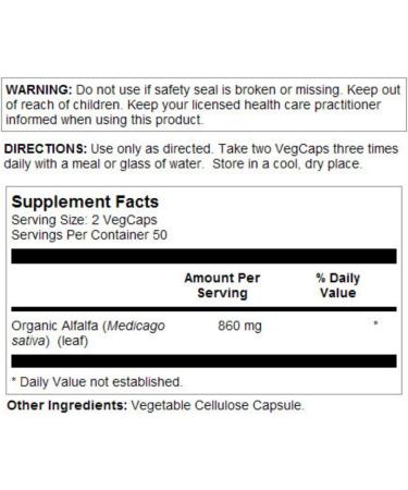 Solaray Alfalfa Leaf 430mg Capsules - Vitamin-Rich Superfood for Healthy Blood, Kidneys & Digestion | 100ct - Buy Online on GoSupps.com