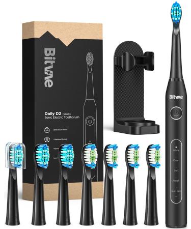 Sonic Electric Toothbrush , Bitvae Electronic Toothbrush for Adults with 8 Brush Heads , Travel Rechargeable Power Toothrush for 30 Days Using , Ultrasonic Toothbrush with 5 Modes and Timer (Black)