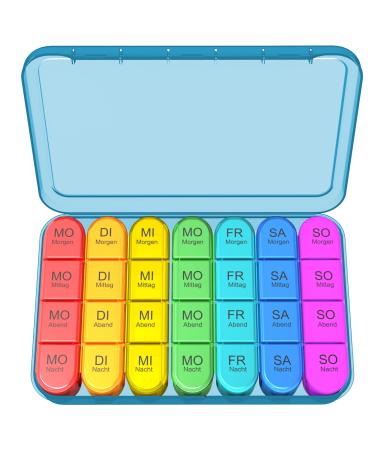 Pill dose 7 days 4 compartments tablet box 7 days at noon in the evening medication box 7 days 4 compartments large portable medication box for storing tablets (removable/blue housing) blue housing
