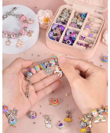 Charm Bracelet Making Kit with Charms & Supplies for Girls - DIY Craft Gift Set with Portable Organizer Box (4-Pink) - Buy Online on GoSupps.com