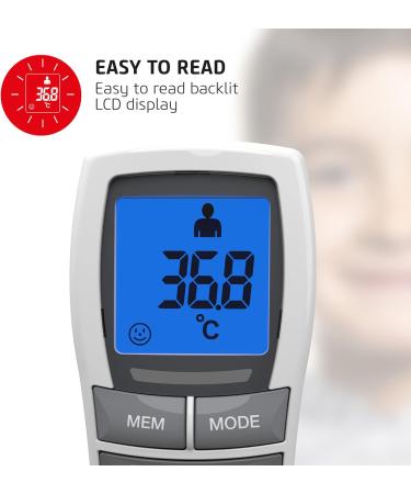Salter TE-250-EU No Touch Infrared Thermometer - Forehead & Object Mode, Night Mode, Fever Alarm - 30 Memory Recall - Backlit Display - Instant & Accurate - for Babies/Adults - Buy Online on GoSupps.com