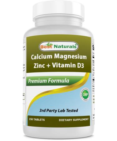 Best Naturals Calcium Magnesium Zinc with Vitamin D3 150 Tablets - Calcium 1000 mg Magnesium 400 mg Zinc 25 mg & D3 600 IU per Serving (3 Tablets)