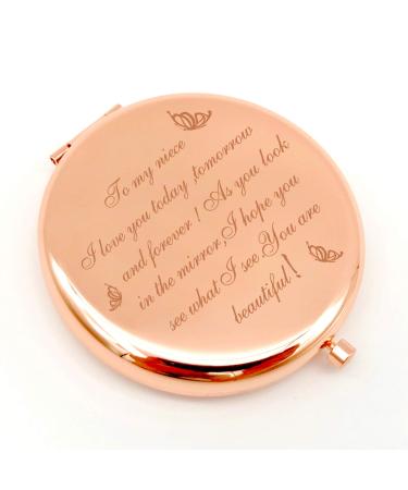 Warehouse No.9 Niece Gifts from Aunt Uncle  Travel Pocket Cosmetic Engraved Compact Makeup Mirror for Niece Birthday Christmas Graduation Cosmetic Mirror Gifts