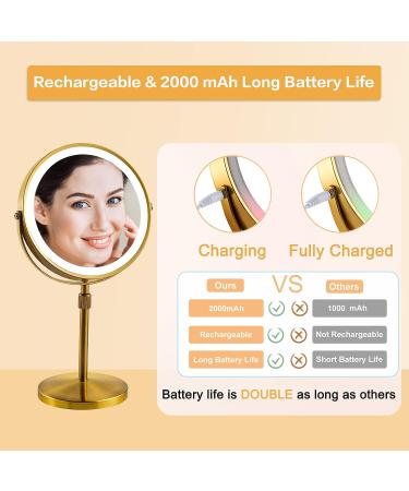 Furgatti Lighted Makeup Mirror | Height Adjustable 1x/10x Magnifying | 3 Color Light Modes | LED Vanity Mirror with Rechargeable Battery | Women's Gift | Brushed Gold - Buy Online on GoSupps.com