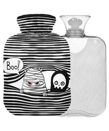 Naanle striped Halloween skull heat bottle with cover transparent bag hot water bottle 1l hot hot water bottle for bed handfoot heat pain relief heat and cold therapy