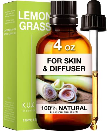 Kukka Lemongrass Essential Oils for Diffuser - 100% Natural Therapeutic Grade Lemongrass Oil for Hair - Cleansing & Nourishing Lemon Grass Essentials Oil for Skin (118ml) Lemongrass 118 ml (Pack of 1)